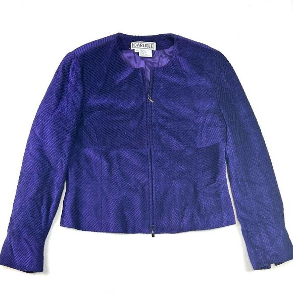 Carlisle Purple Wool Blend Vintage‎ Full Zip Cardigan Sweater Women’s 12 - Picture 1 of 9